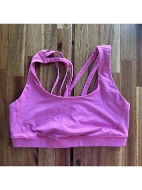 Lululemon Women’s Sports Bra SZ 8 Pink Preppy Sporty Gym Workout NO CUPS INSERTS